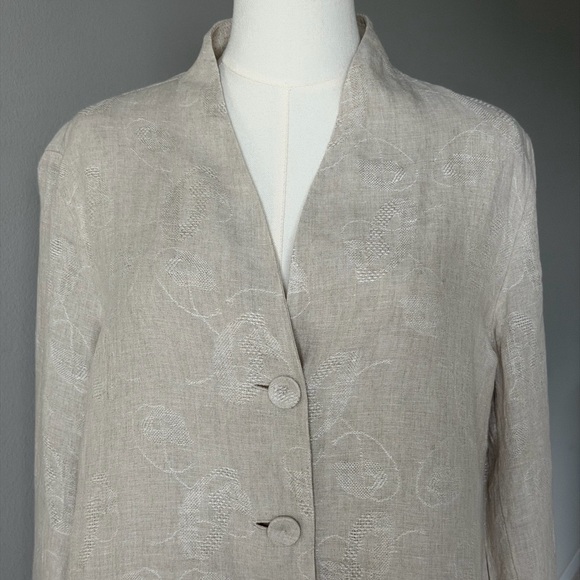 Eileen Fisher Linen Jacquard Embroidered Minimalist Long Jacket / Coat - L - Picture 2 of 16